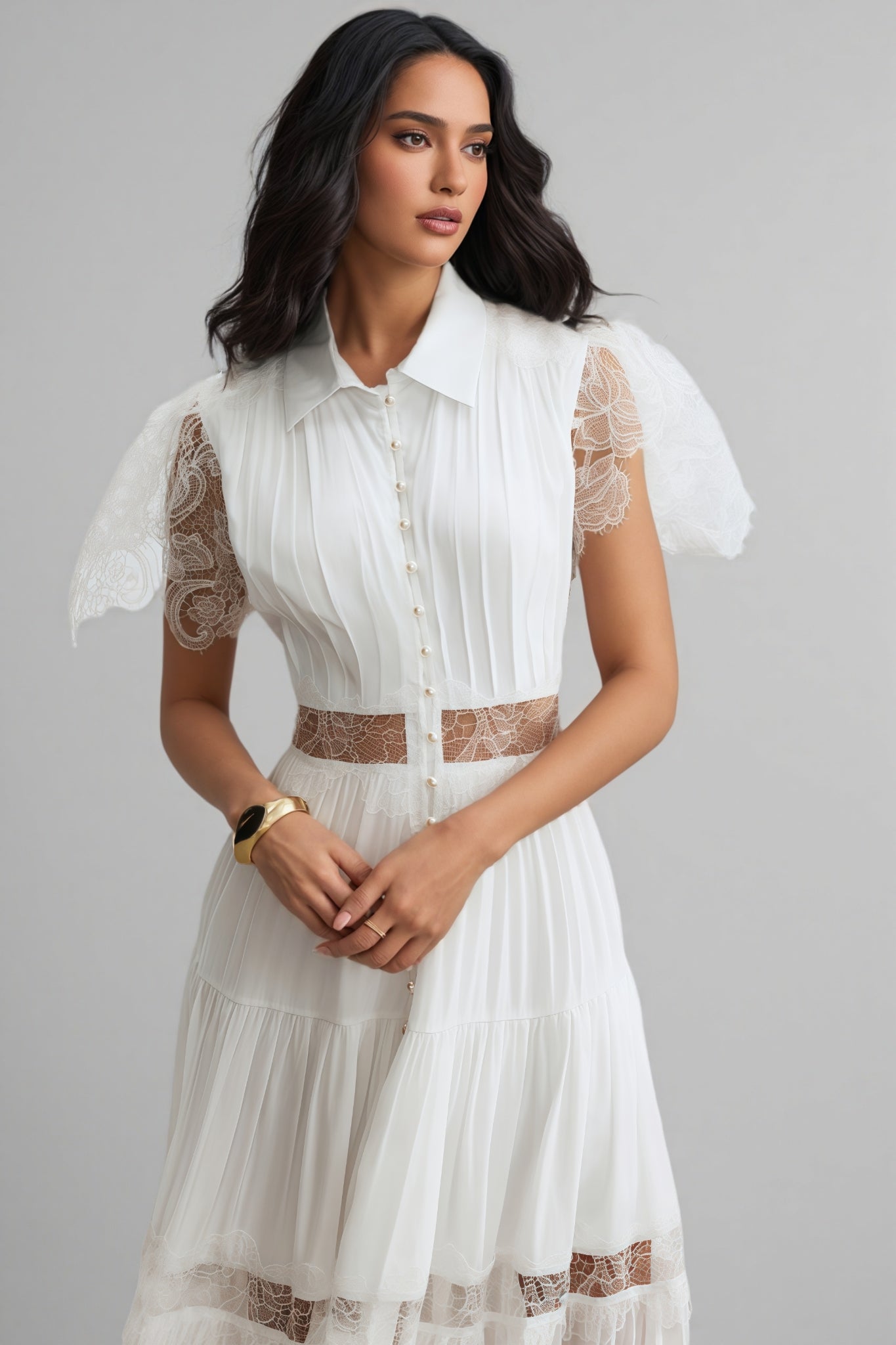Zived White Lace Embroidery Cut Out Maxi Dress - View 4