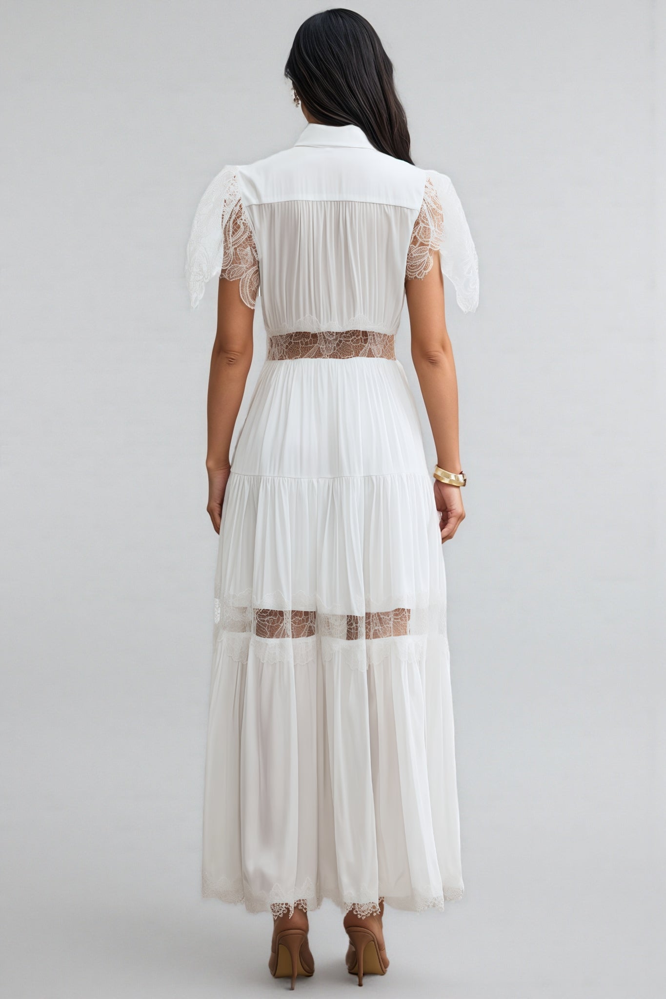 Zived White Lace Embroidery Cut Out Maxi Dress - View 7