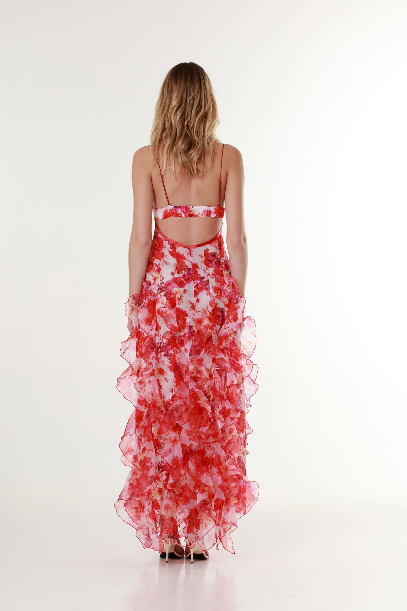 Floral Spaghetti Strap Ruffle Maxi Dress Prom 3