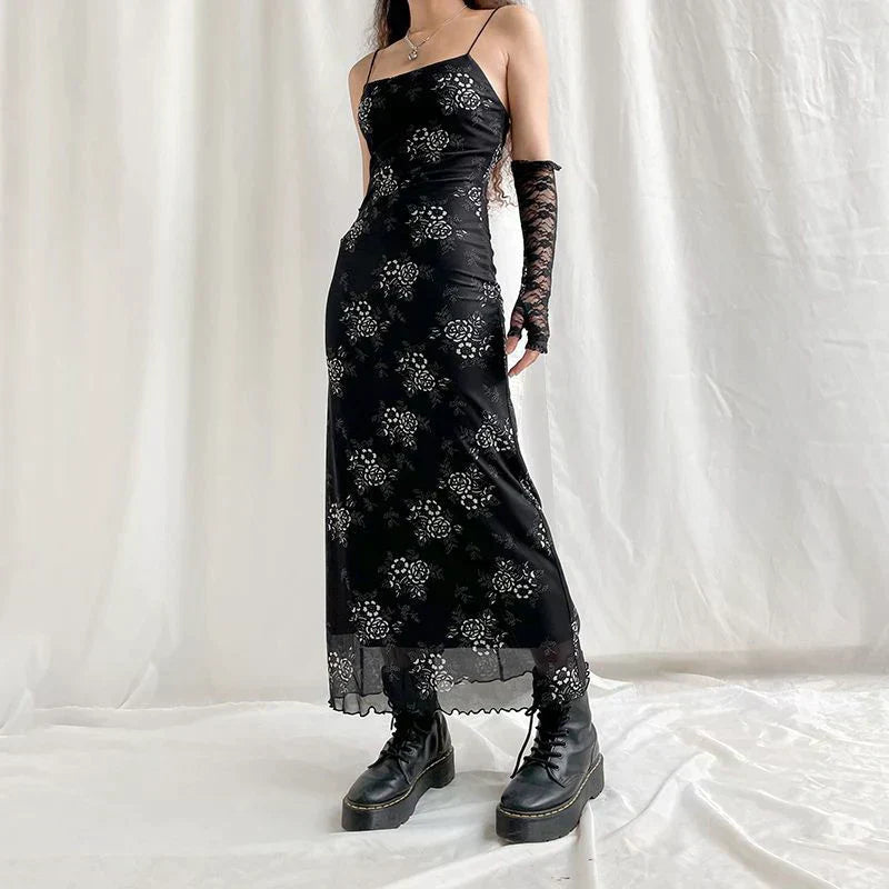 Bianca Minimalist Vintage Floral Lace Dress with Sheer Overlay Chic Silhouette Collection