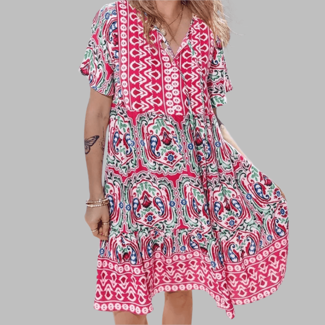 Charley | Boho Printed Day Dress Pink