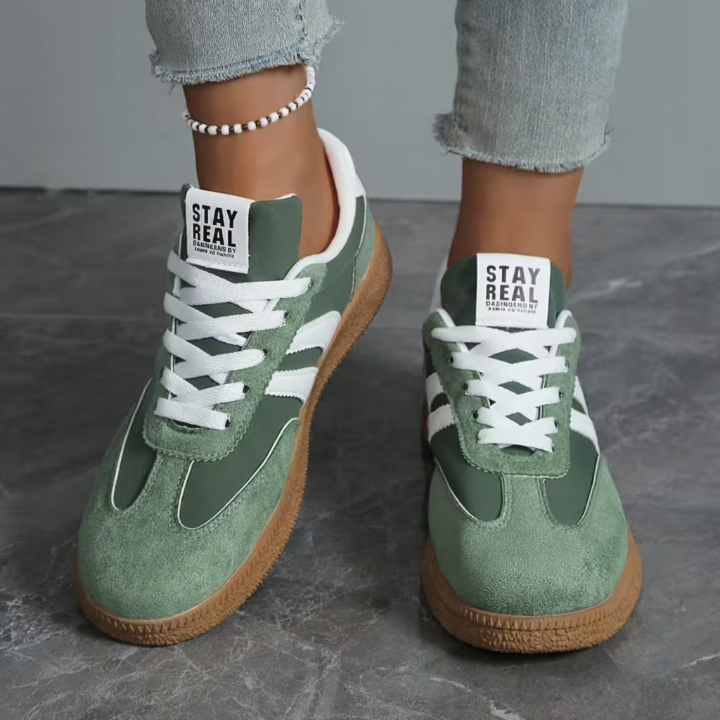 Lace Up Suede Panel Gum Sole Sneakers
