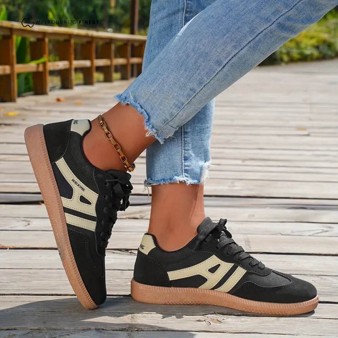 Lace Up Side Stripe Gum Sole Sneakers