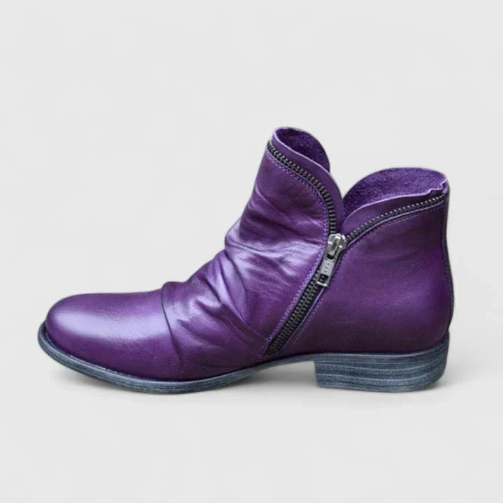 Side Zip Ruched Block Heel Ankle Boots