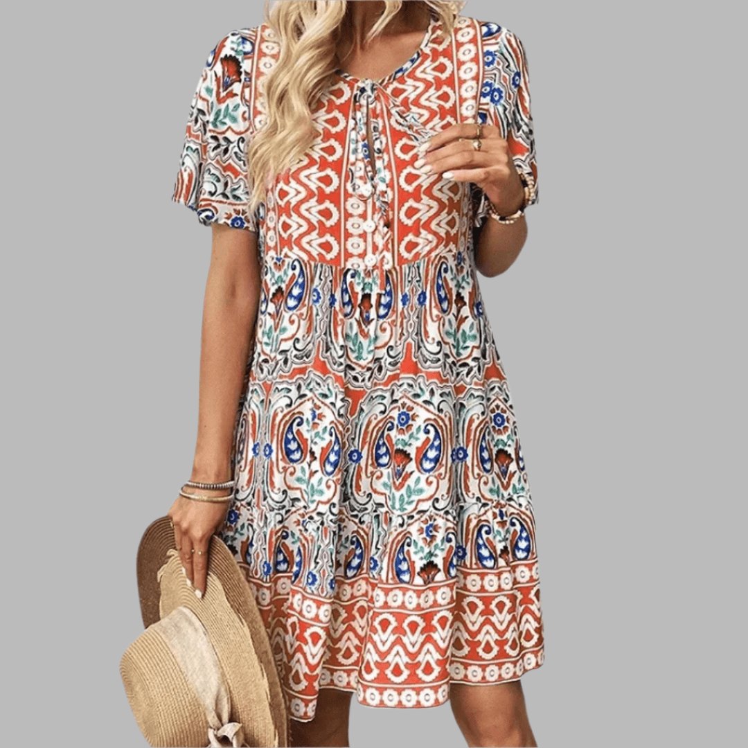 Charley | Boho Printed Day Dress Orange