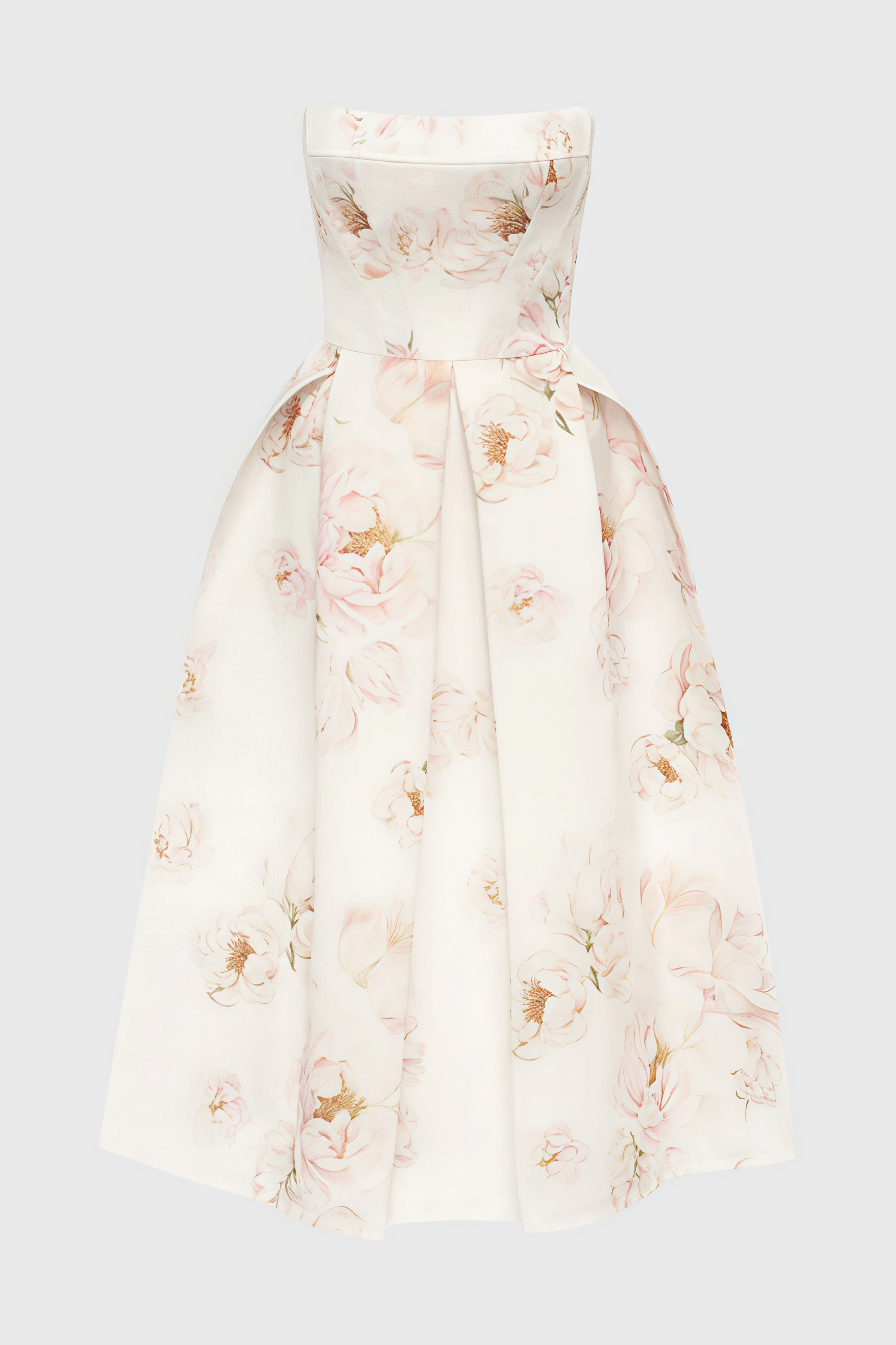 Floral Print Strapless Fit and Flare Midi Dress