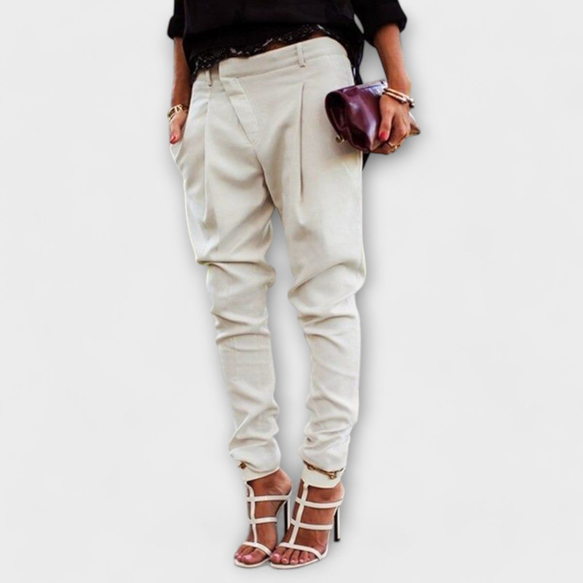 High Waist Pleated Tapered Trousers