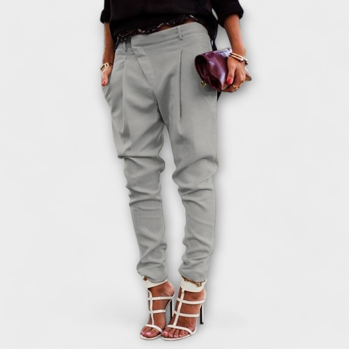 High Waist Pleated Tapered Trousers