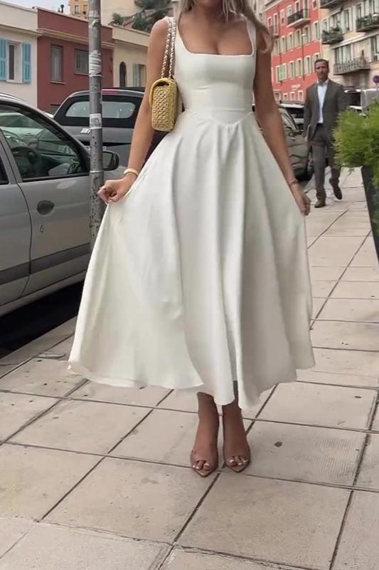 Charm Celeste - Square Neck Midi Dress