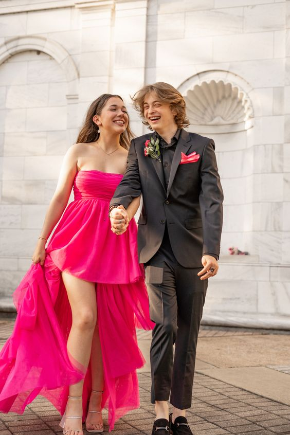 Charming Hot Pink Strapless Prom Dress,Hot Pink Graduation Dress cc1163
