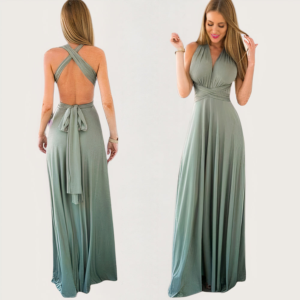 Convertible Wrap Halter Neck Backless Tie Back High Split Maxi Gown