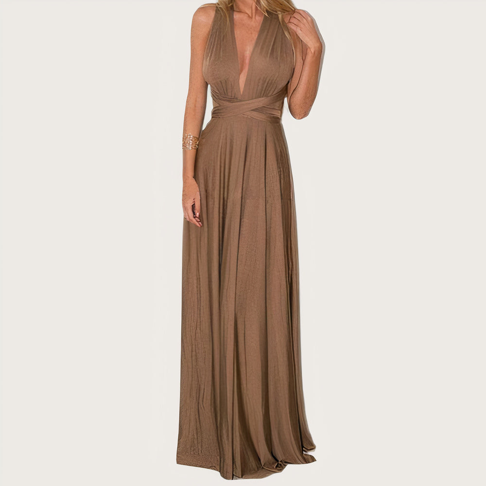 Convertible Wrap Halter Neck Backless Tie Back High Split Maxi Gown