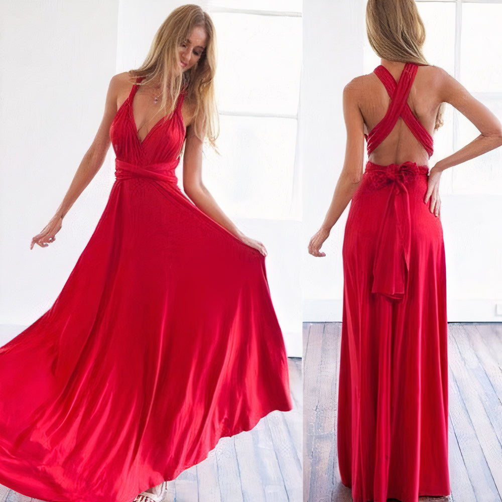 Convertible Wrap Halter Neck Backless Tie Back High Split Maxi Gown