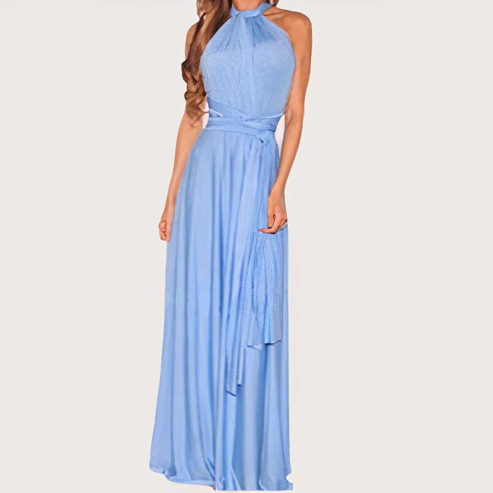 Convertible Wrap Halter Neck Backless Tie Back High Split Maxi Gown
