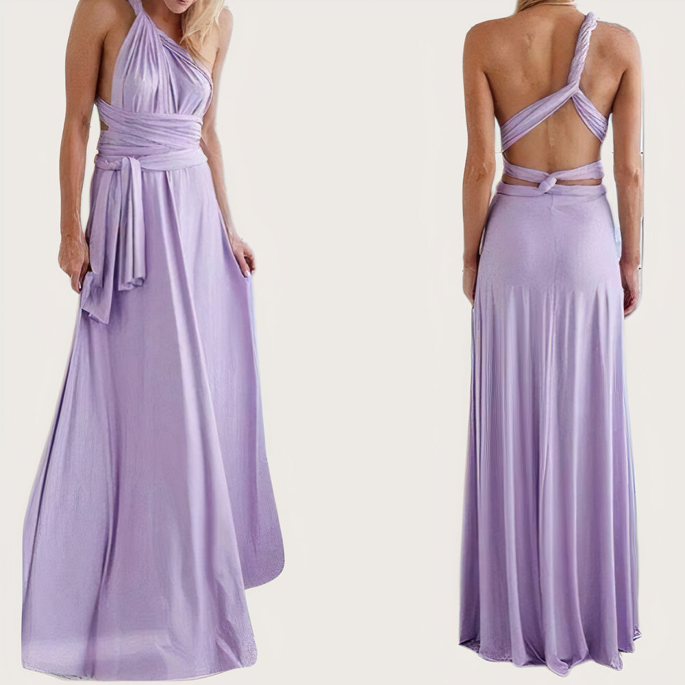Convertible Wrap Halter Neck Backless Tie Back High Split Maxi Gown