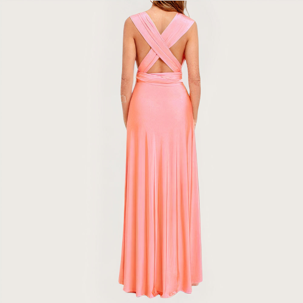 Convertible Wrap Halter Neck Backless Tie Back High Split Maxi Gown