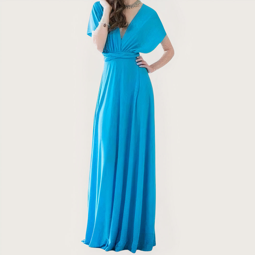 Convertible Wrap Halter Neck Backless Tie Back High Split Maxi Gown