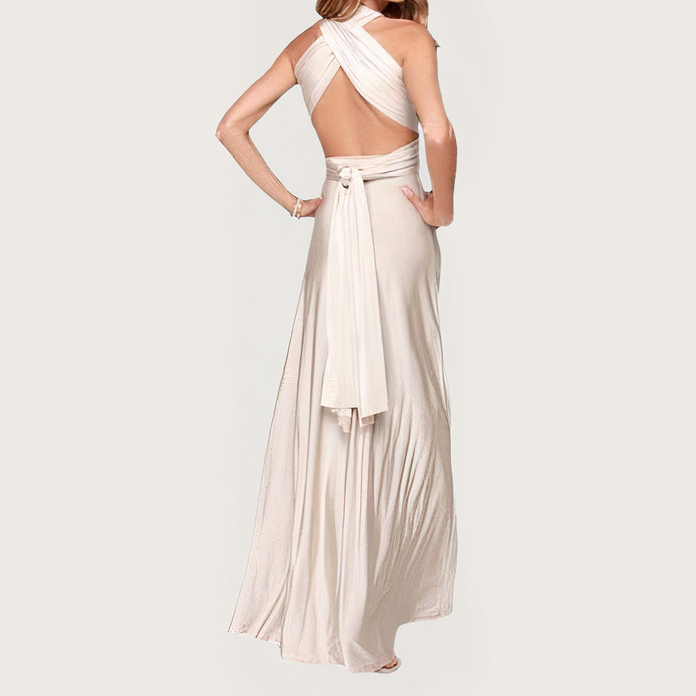 Convertible Wrap Halter Neck Backless Tie Back High Split Maxi Gown