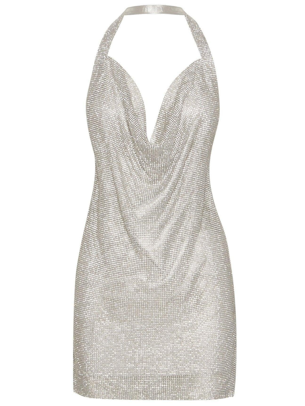 Mabel Diamante Mesh Mini Dress In Silver - View 6