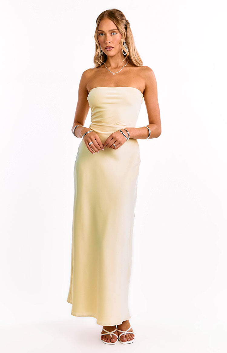 Satin Strapless Bias Cut Formal Maxi Dress