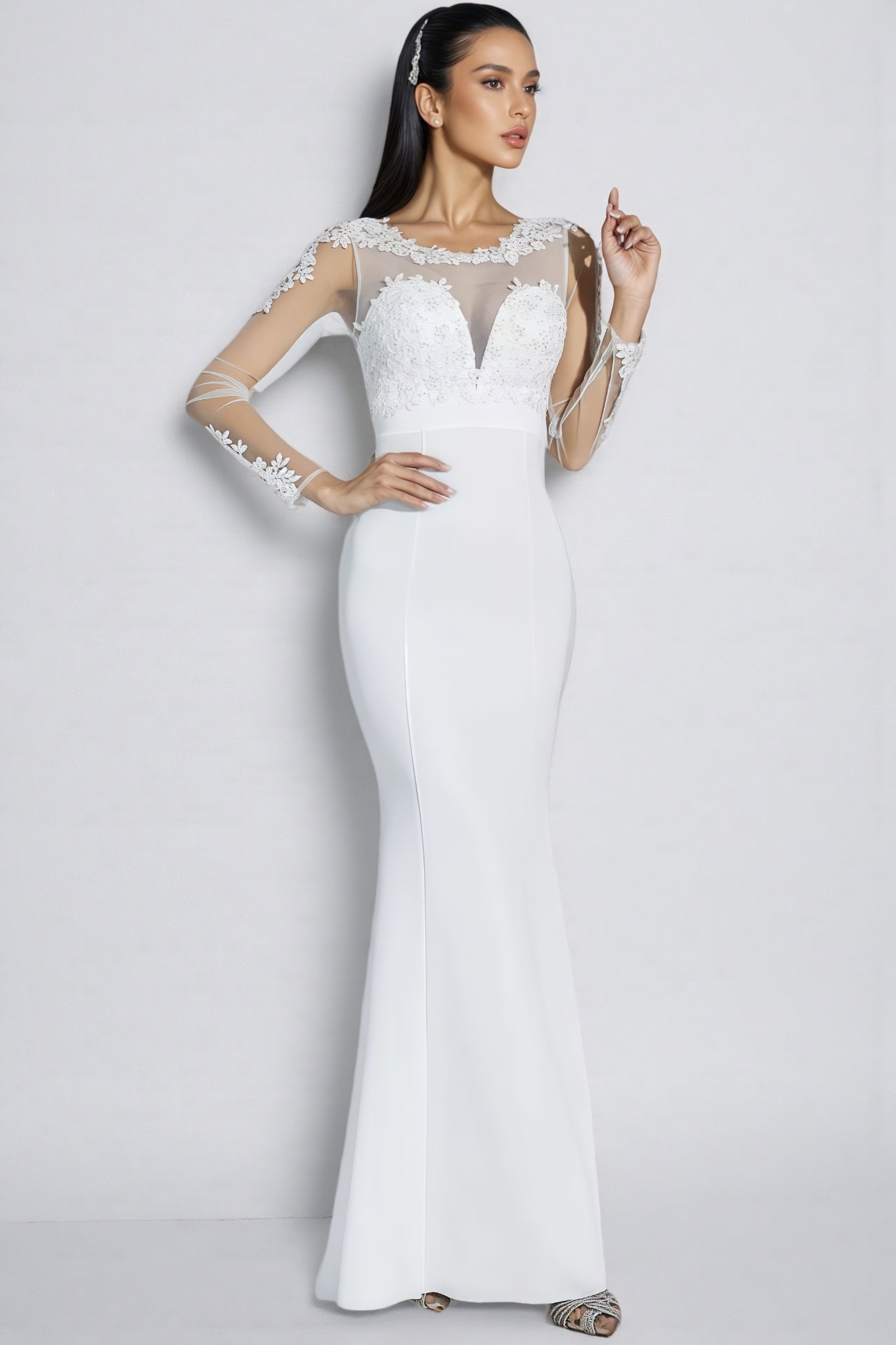 Marend White Lace Bodycon Maxi Dress - View 4