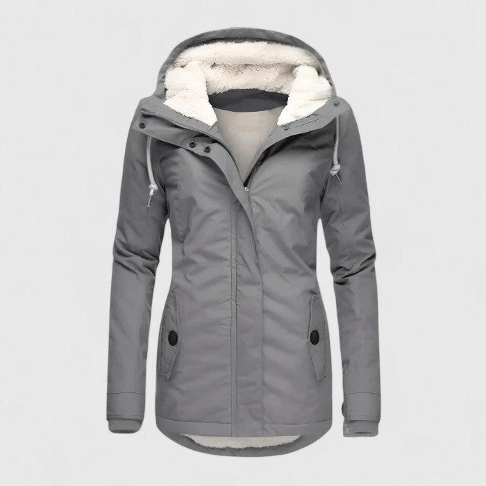 Hooded Fleece Lined Zip Front Winter Coat