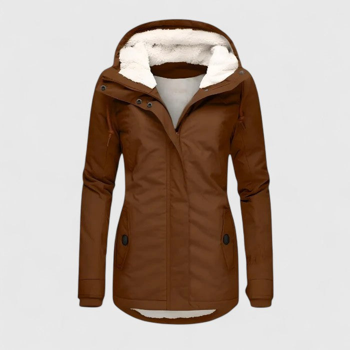 Hooded Fleece Lined Zip Front Winter Coat
