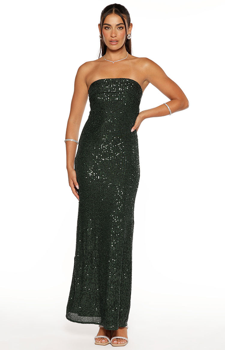 Sequin Strapless Straight Neck Strappy Back Column Maxi Dress 2