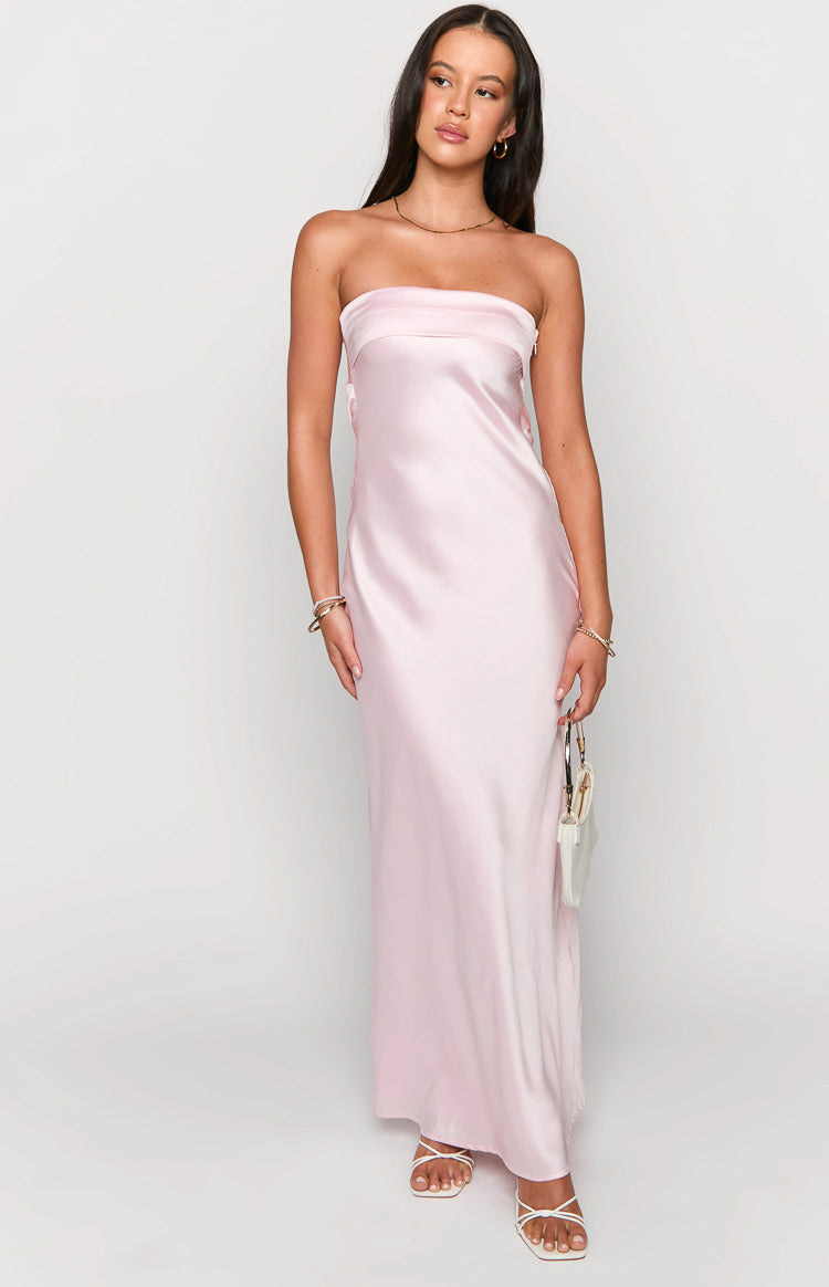 Satin Strapless Fold Over Bust Column Maxi Dress 11