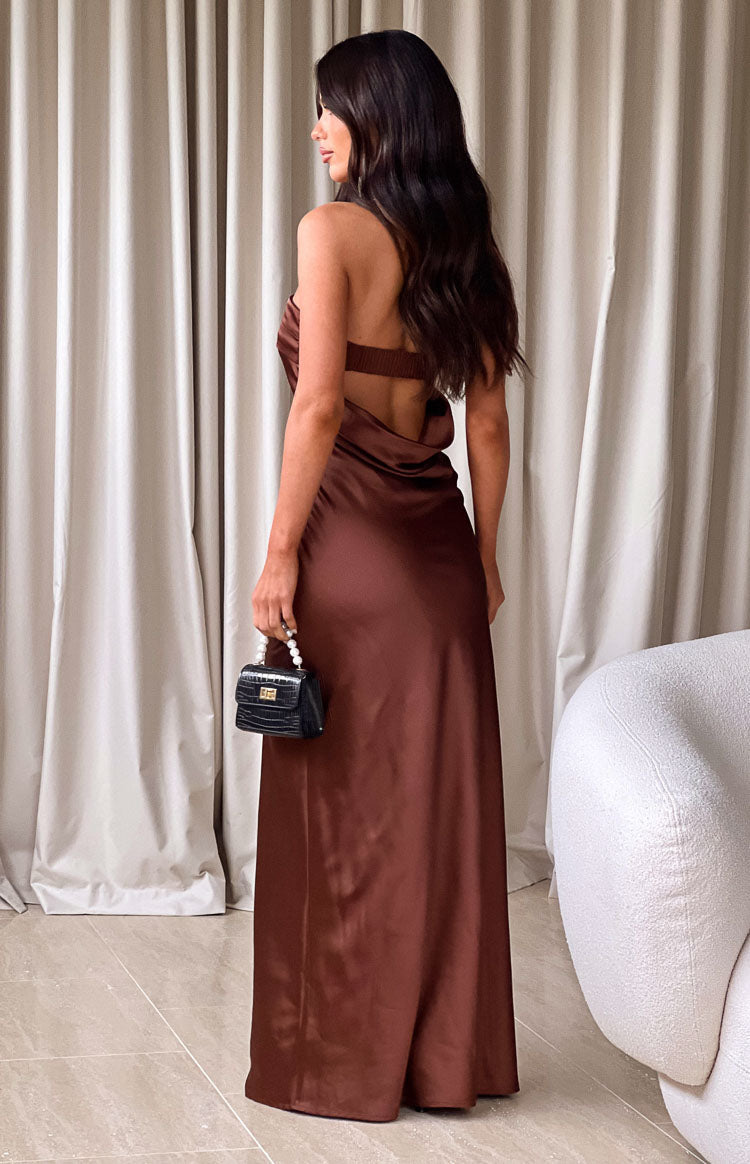 Satin Strapless Fold Over Neckline Bias Cut Maxi Dress 8