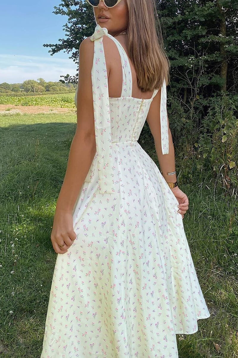 Chic Yolaina Pretty Midi Dress with Straps and Slit Silhouette Collection