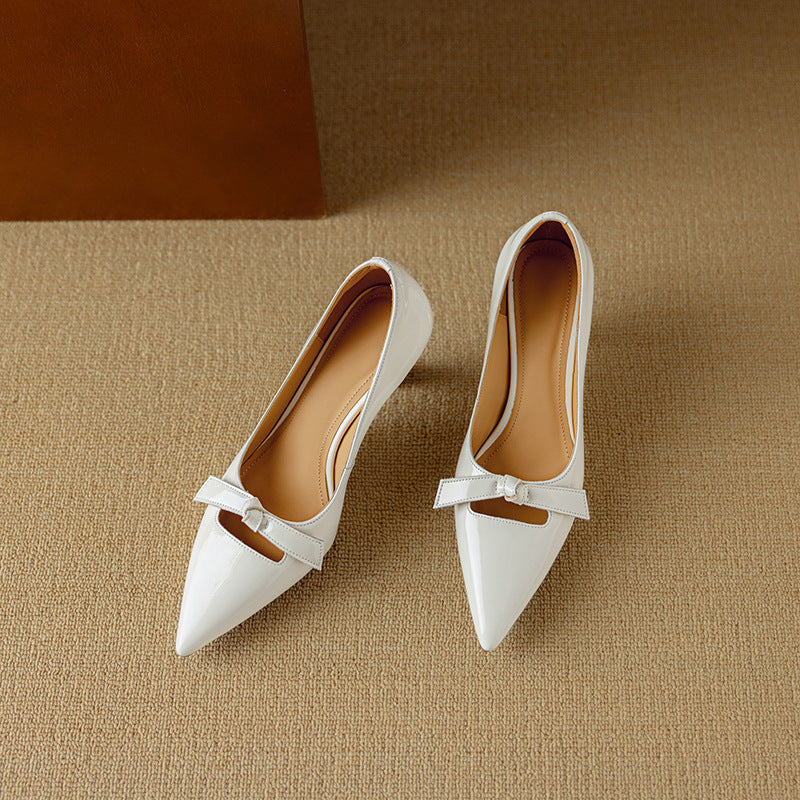 Pointed Toe Bow Strap Mary Jane Kitten Heel Pumps