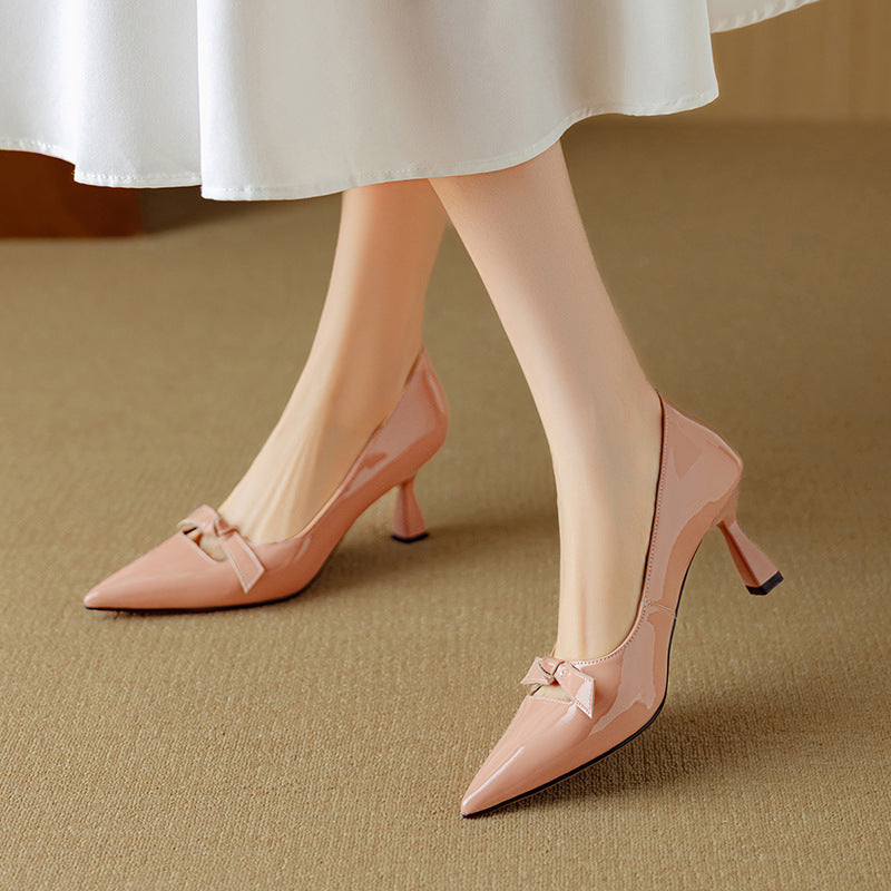 Pointed Toe Bow Strap Mary Jane Kitten Heel Pumps
