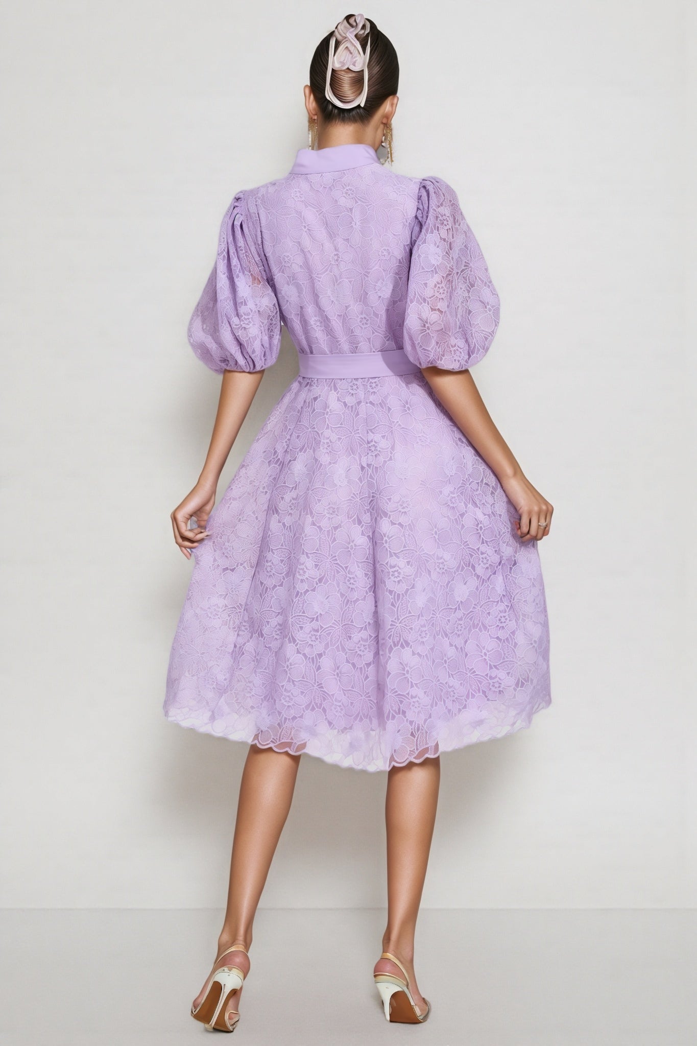 Melanie Purple Lace Midi Dress - View 3