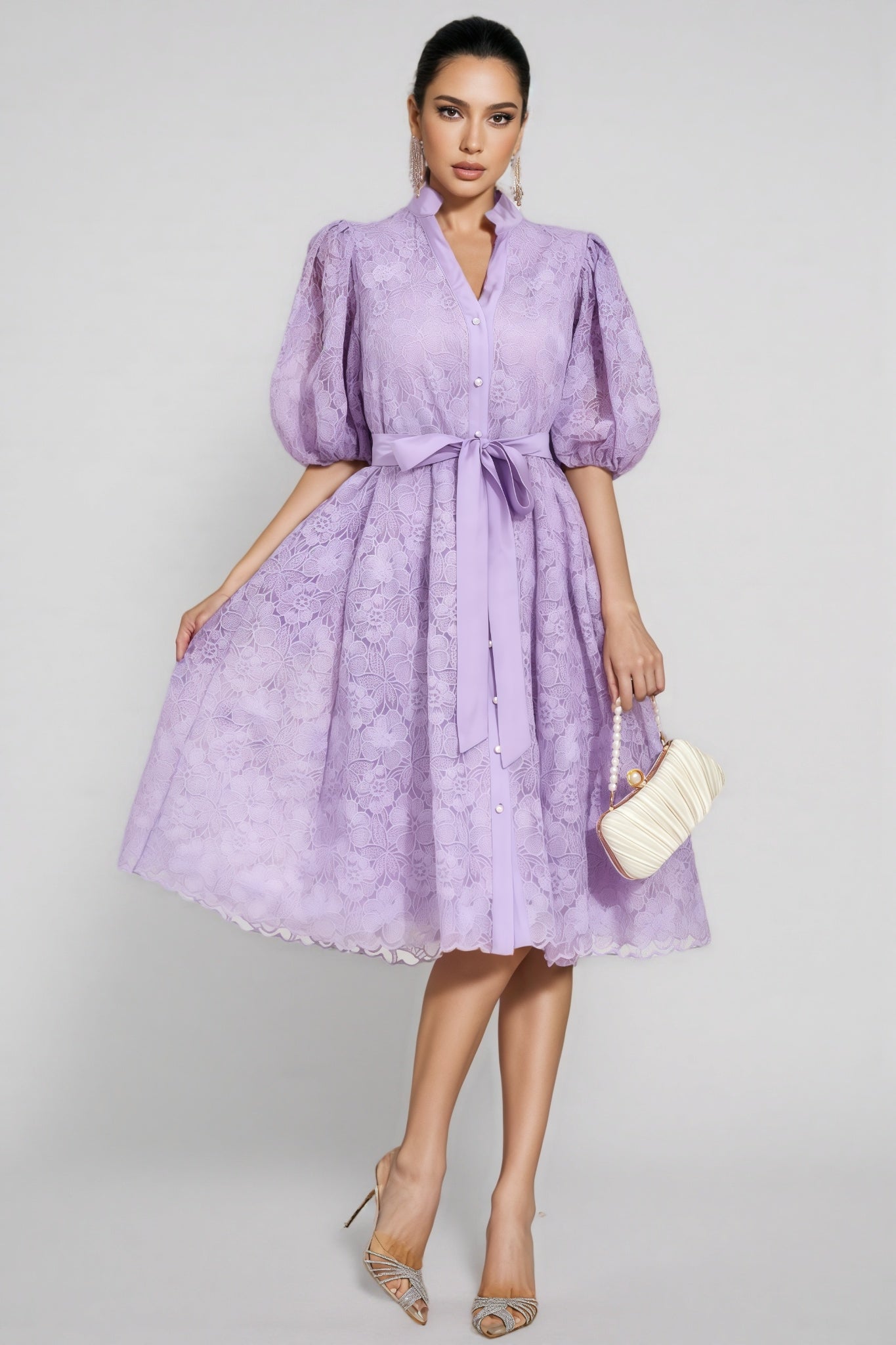 Melanie Purple Lace Midi Dress - View 5