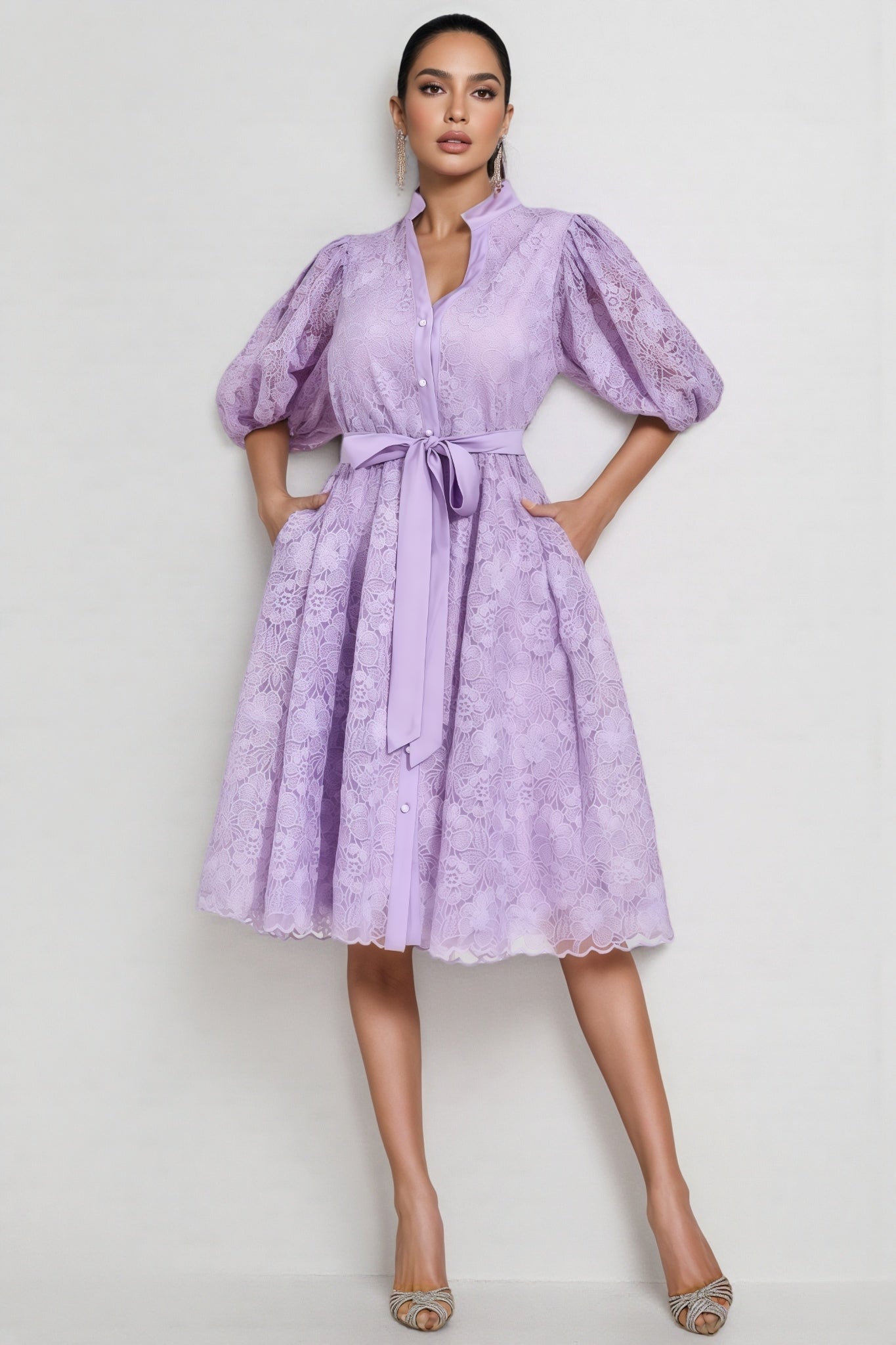 Melanie Purple Lace Midi Dress - View 7