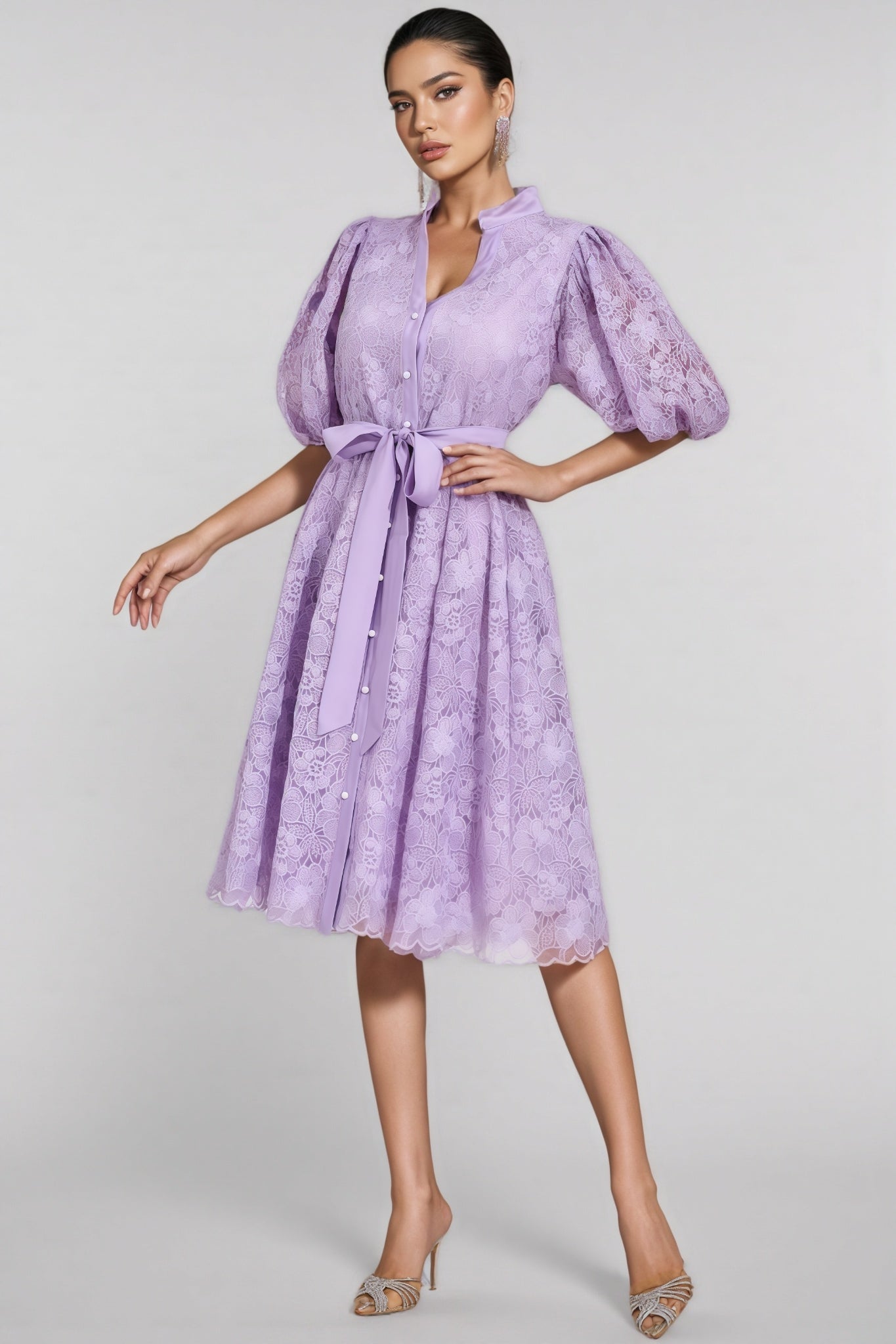 Melanie Purple Lace Midi Dress - View 6