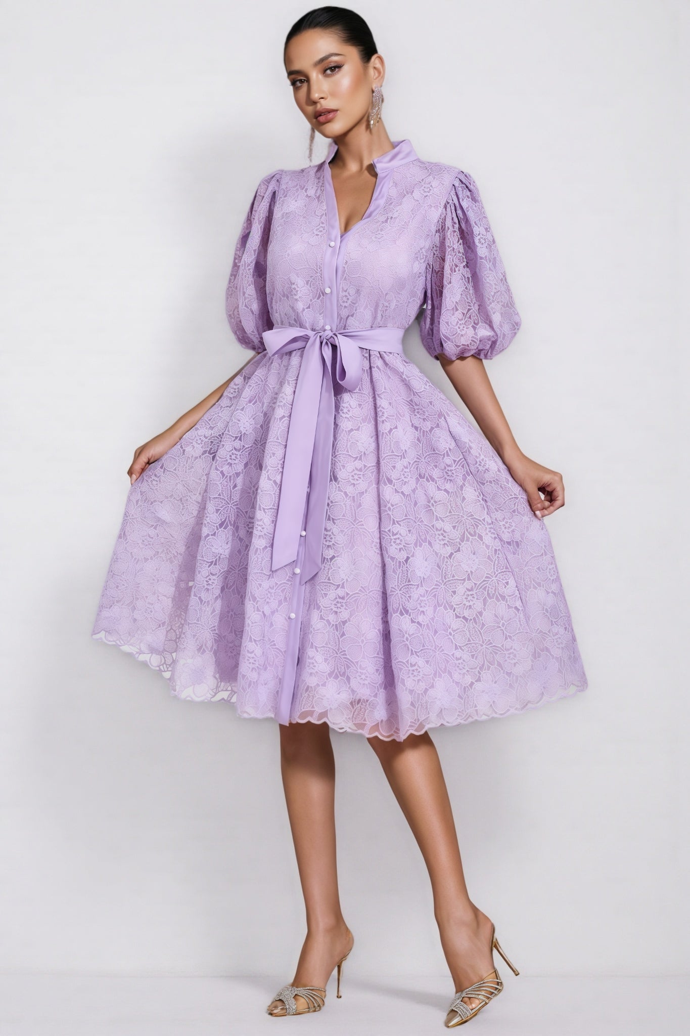 Melanie Purple Lace Midi Dress - View 4