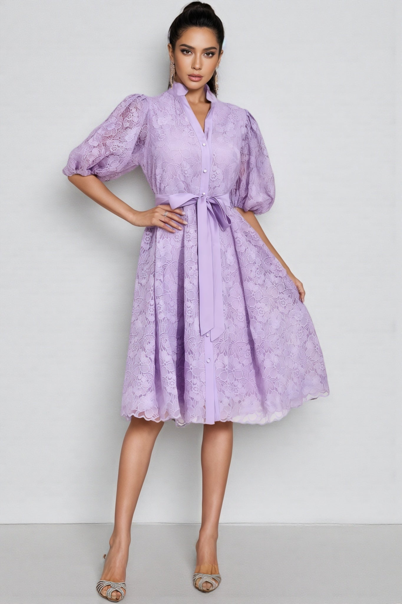 Melanie Purple Lace Midi Dress - View 2