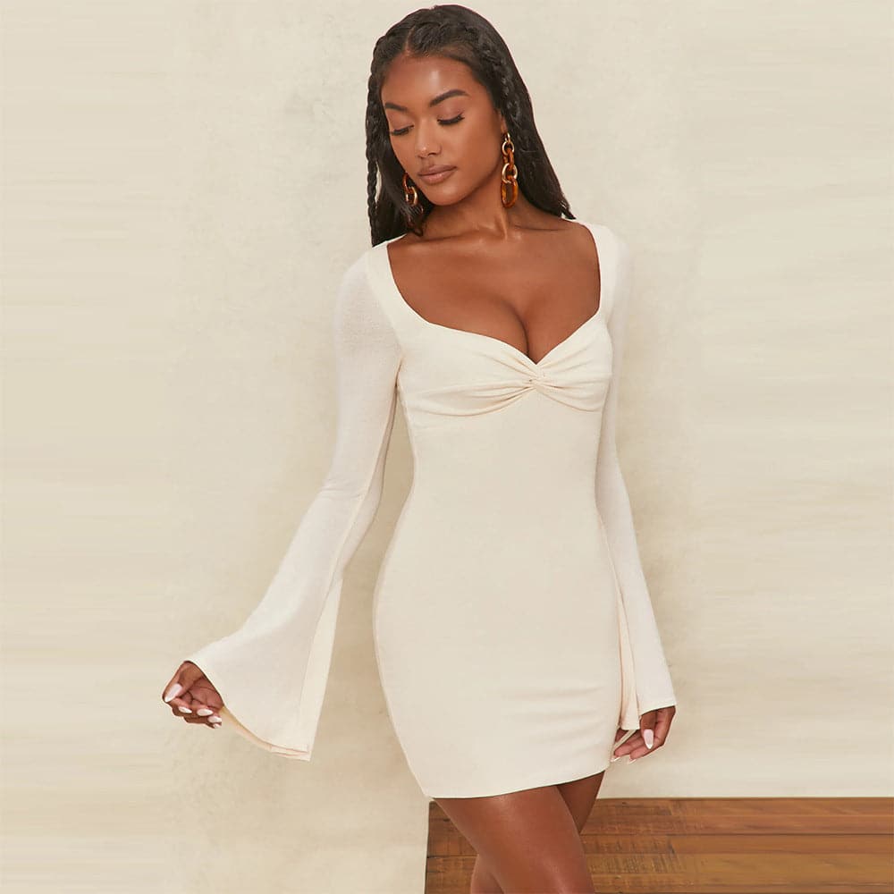 Sweetheart Long Sleeve Ruched Bodycon Mini Dress