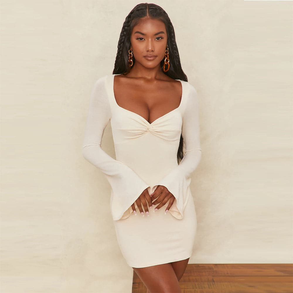 Sweetheart Long Sleeve Ruched Bodycon Mini Dress - View 6