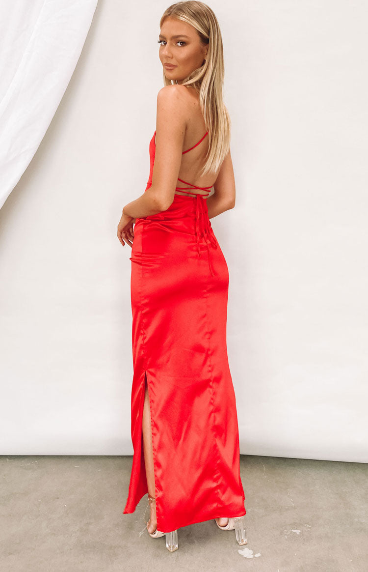 Satin Square Neck Tie Back Side Split Formal Slip Maxi Dress 2