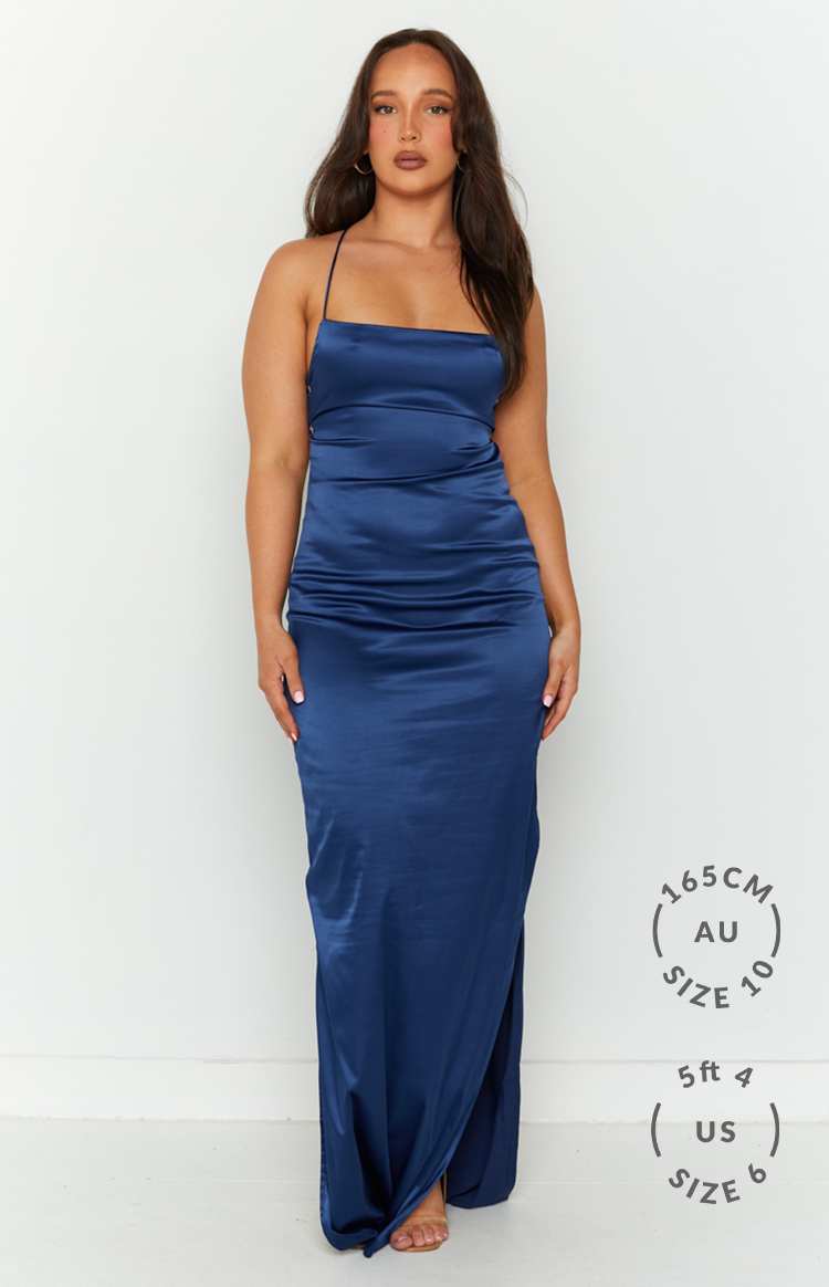 Satin Square Neck Cross Back Side Split Slip Formal Maxi Dress 3