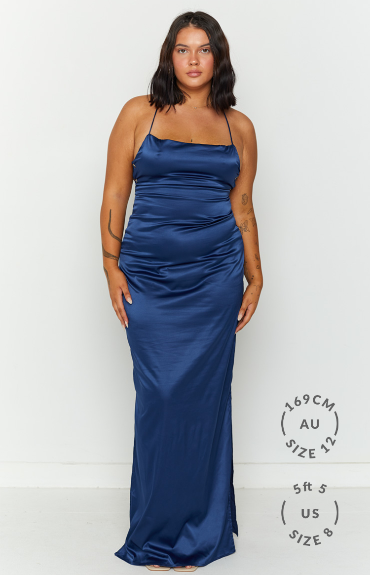 Satin Square Neck Cross Back Side Split Slip Formal Maxi Dress 4