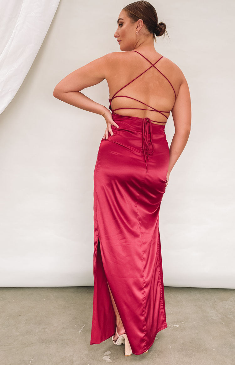 Satin Lace Up Open Back Slip Maxi Dress with Back Split 2
