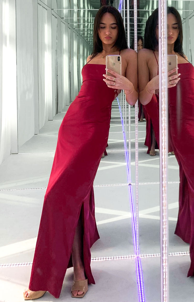 Satin Lace Up Open Back Slip Maxi Dress with Back Split 14