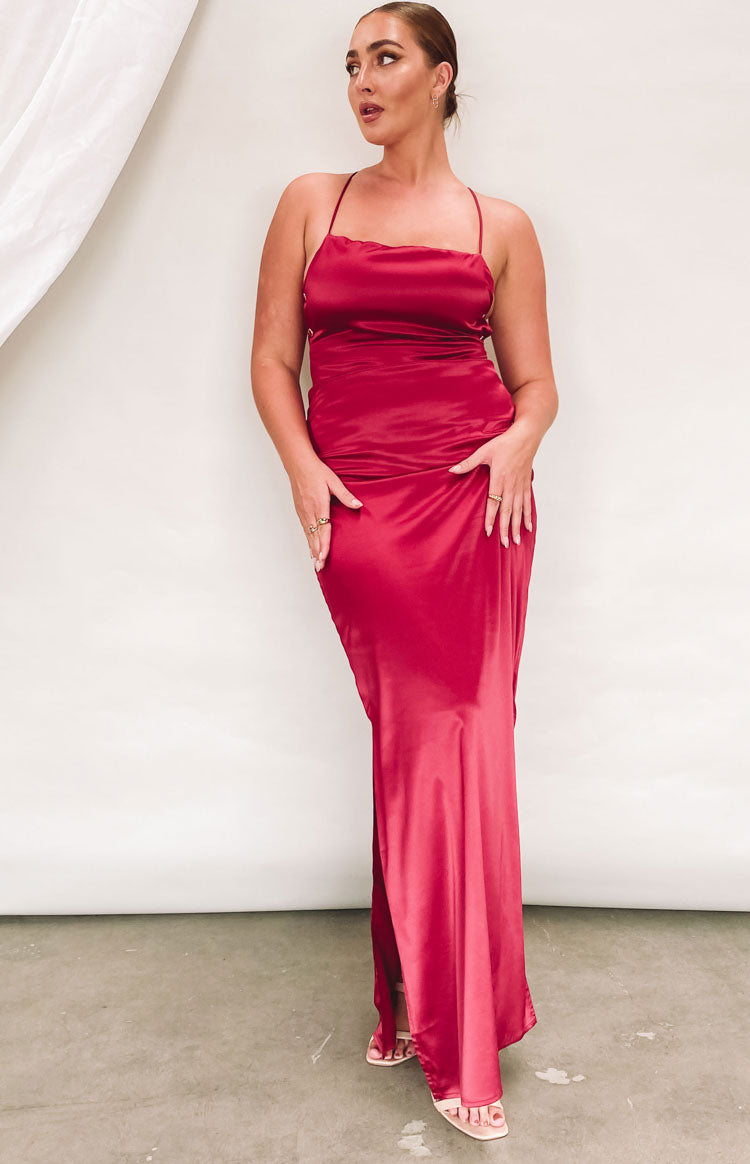 Satin Lace Up Open Back Slip Maxi Dress with Back Split 10