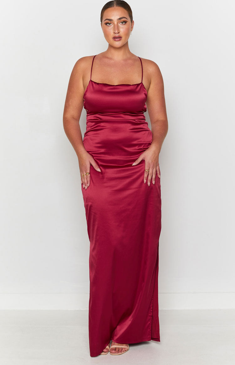 Satin Lace Up Open Back Slip Maxi Dress with Back Split 8