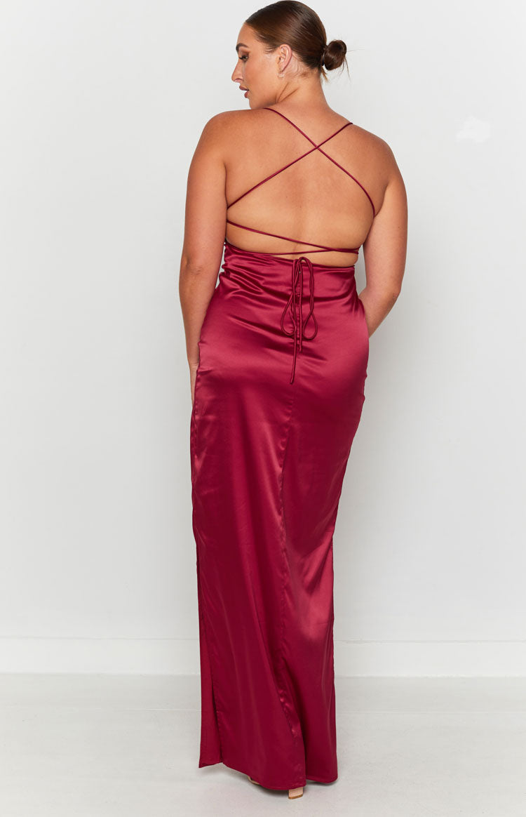Satin Lace Up Open Back Slip Maxi Dress with Back Split 12