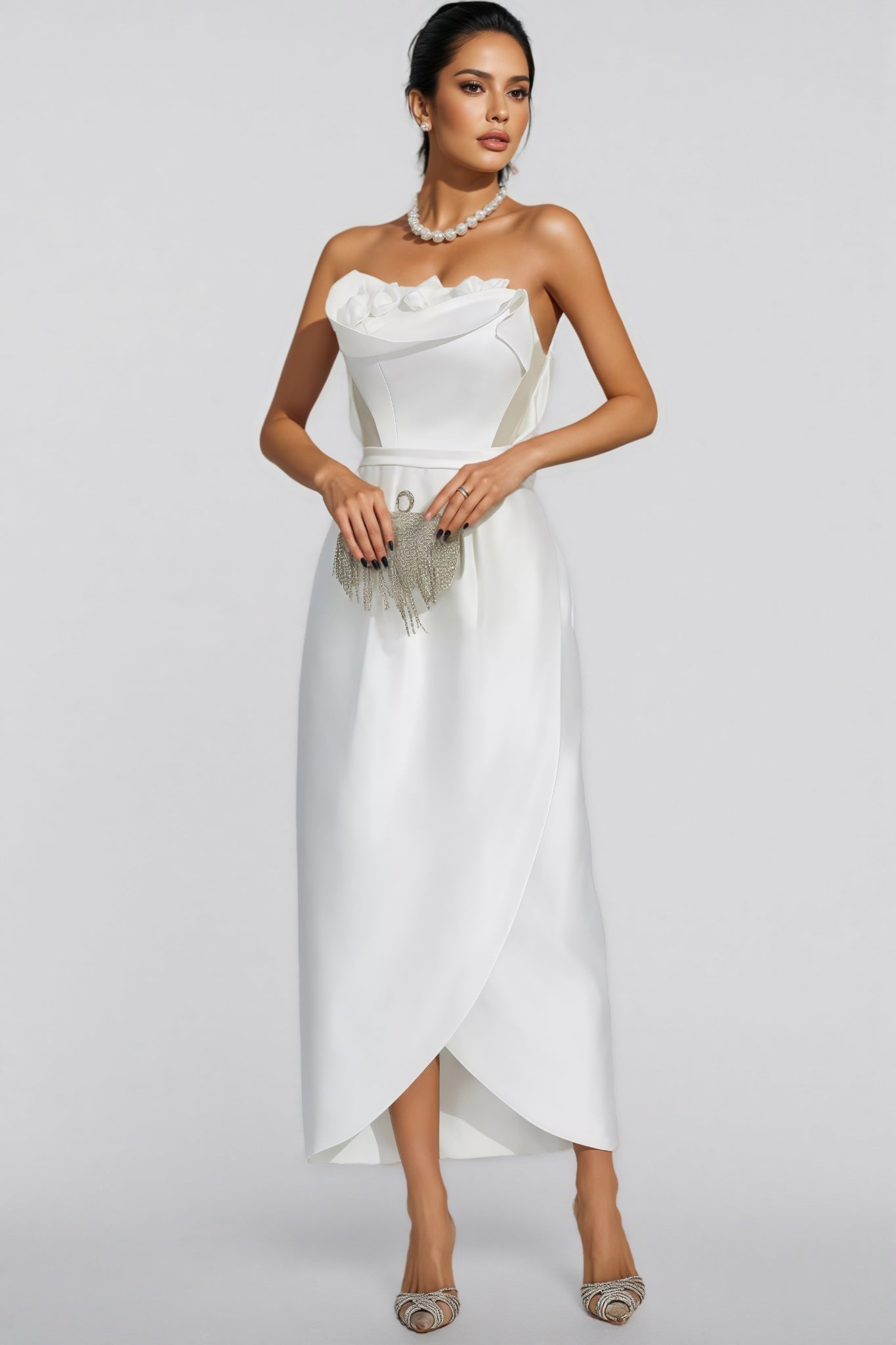 Inga White Off Shoulder Satin Maxi Dress - View 5